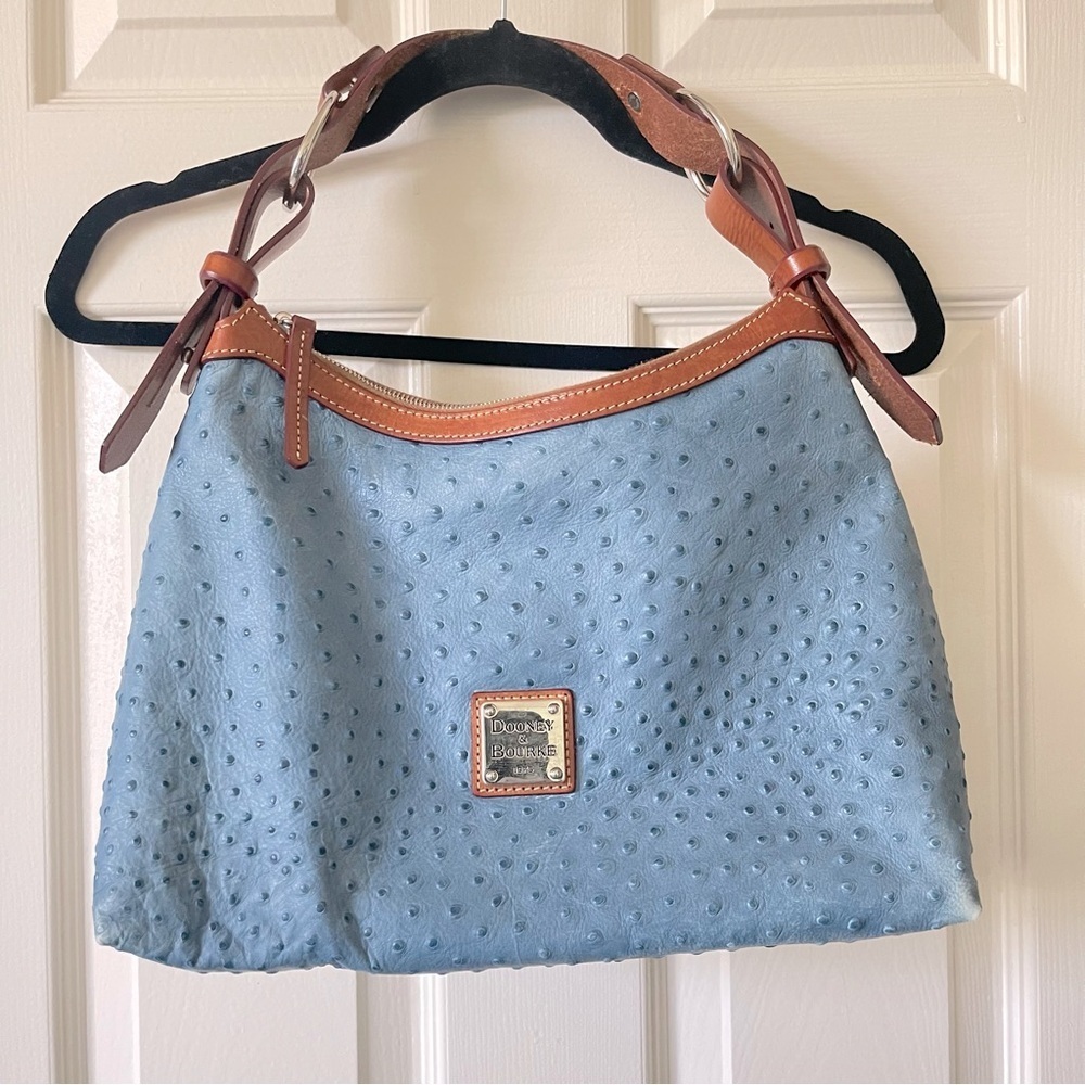 Dooney & Bourke Light Blue Ostrich-Embossed Hobos with Brown Trim